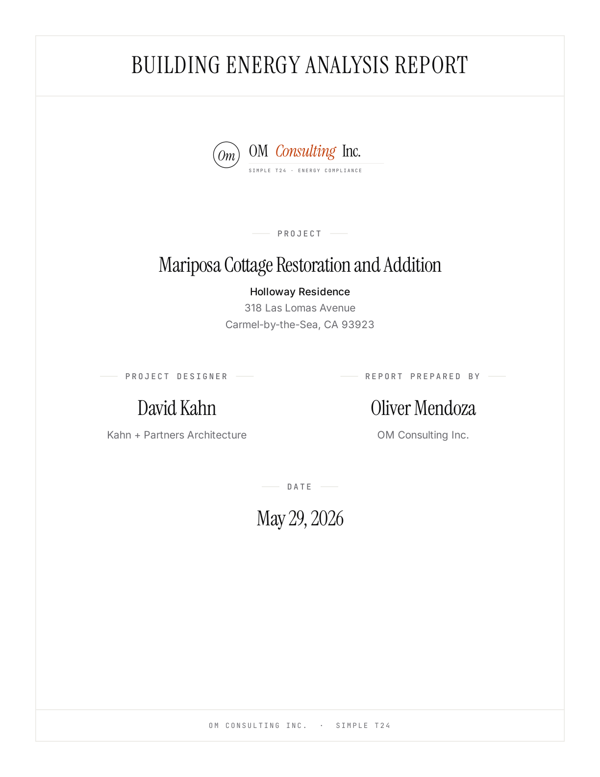 First page of a sample signed Title 24 report (CF1R certificate of compliance)
